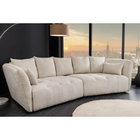 Canapé XXL ROYAL 295 cm – Bouclé champagne beige avec coussins, assise à ressorts et design moderne