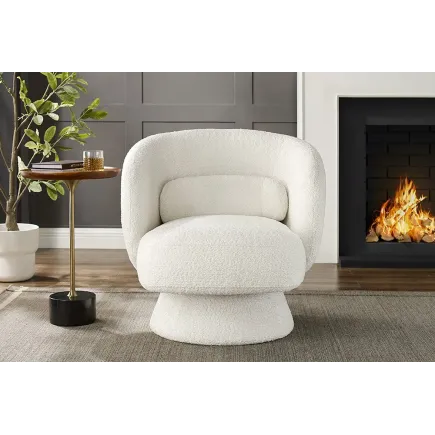 Fauteuil design BOSSA NOVA rotatif 360° – Bouclé blanc moderne et confortable 2