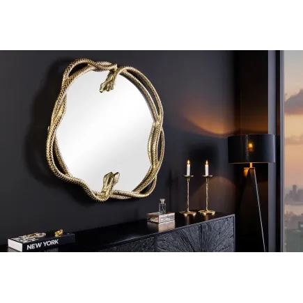 Miroir mural SNAKE L 50 cm – Métal doré sculpté, design serpent, finition artisanale