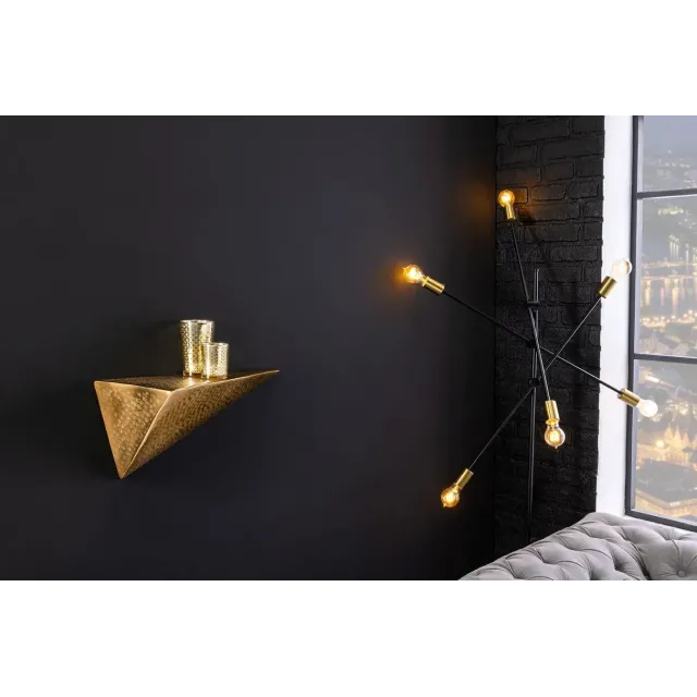 Étagère murale PYRAMID 40 cm – Design pyramidal doré antique en métal, finition martelée à la main