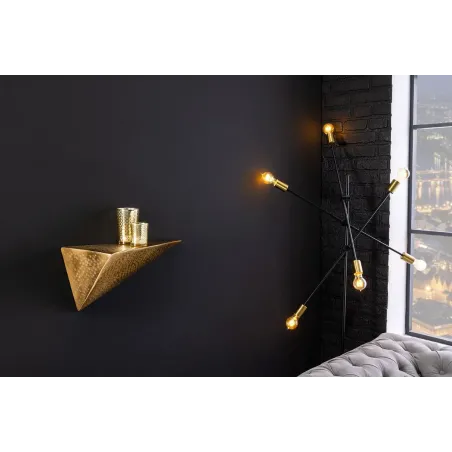 Étagère murale PYRAMID 40 cm – Design pyramidal doré antique en métal, finition martelée à la main