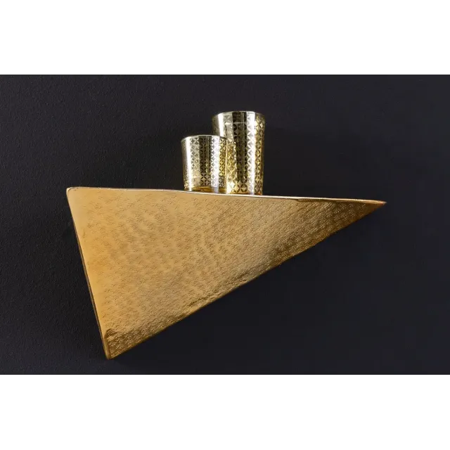 Étagère murale PYRAMID 40 cm – Design pyramidal doré antique en métal, finition martelée à la main