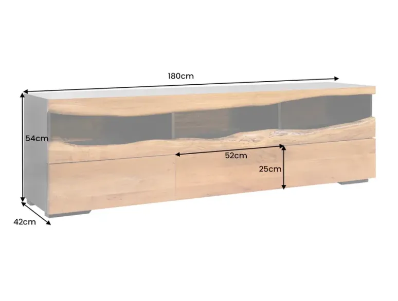 Meuble TV bois d’acacia 180 cm avec LED – Design naturel | Decozzia