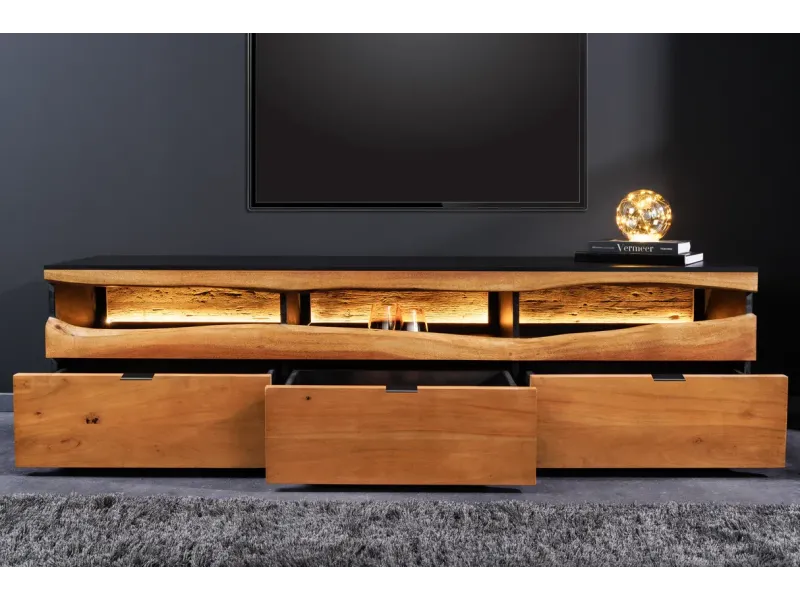 Meuble TV Acacia Massif Naturel Design Contemporain - L180cm | Decozzia
