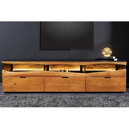 Meuble TV bois d’acacia 180 cm avec LED – Design naturel | Decozzia 2
