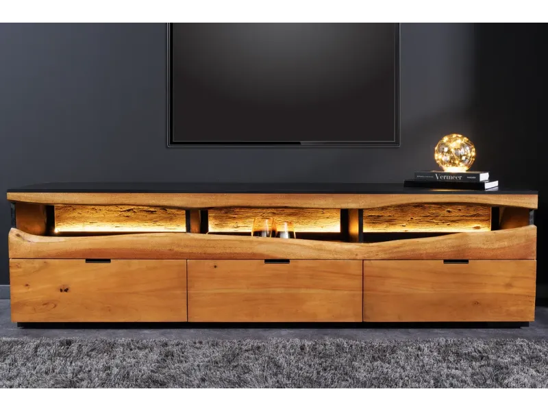 Meuble TV Acacia Massif Naturel Design Contemporain - L180cm | Decozzia