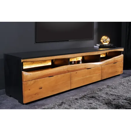 Meuble TV bois d’acacia 180 cm avec LED – Design naturel | Decozzia