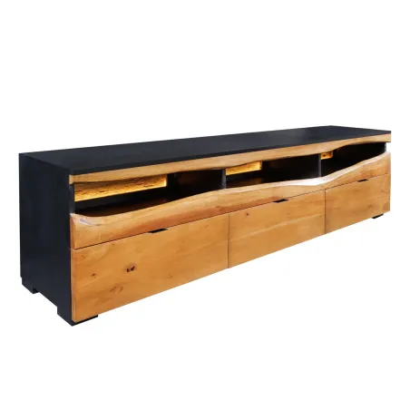 Meuble TV bois d’acacia 180 cm avec LED – Design naturel | Decozzia