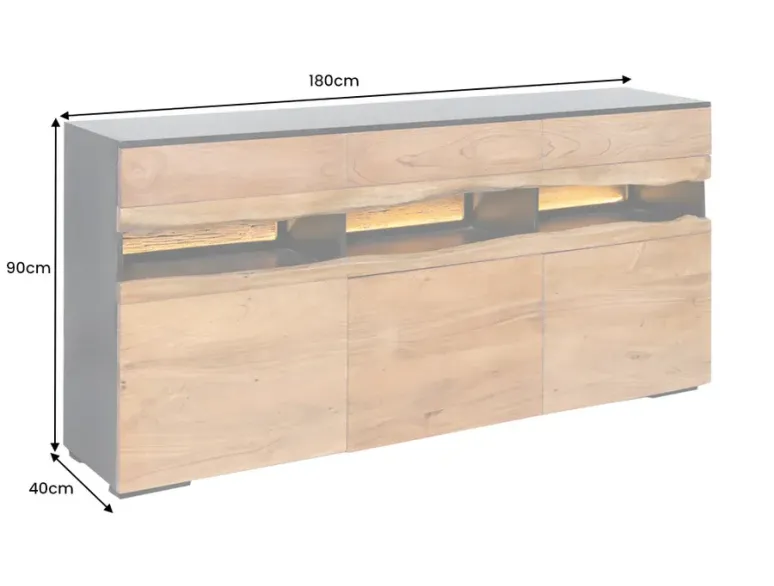 Buffet bois d’acacia 180 cm avec LED – Design naturel | Decozzia