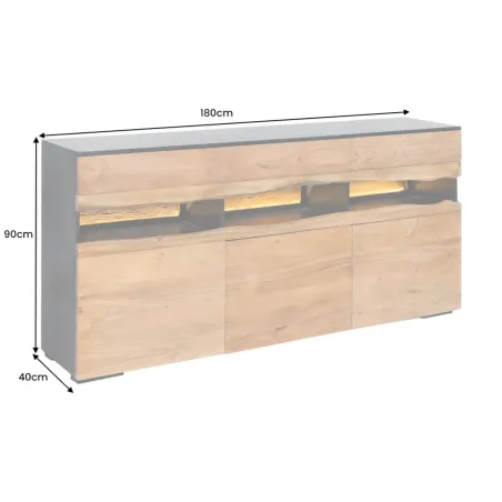 Buffet bois d’acacia 180 cm avec LED – Design naturel | Decozzia