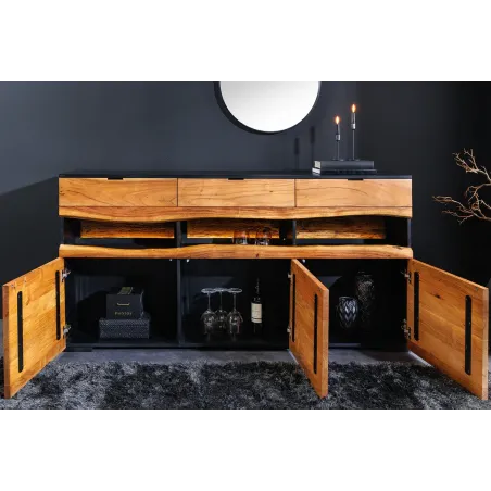 Buffet bois d’acacia 180 cm avec LED – Design naturel | Decozzia