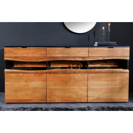 Buffet bois d’acacia 180 cm avec LED – Design naturel | Decozzia