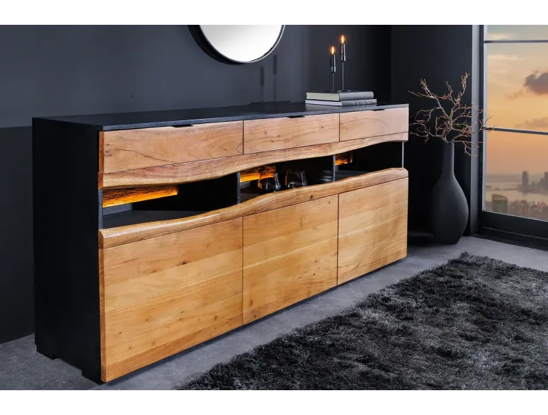 Buffet en bois d’acacia naturel design contemporain 180 cm