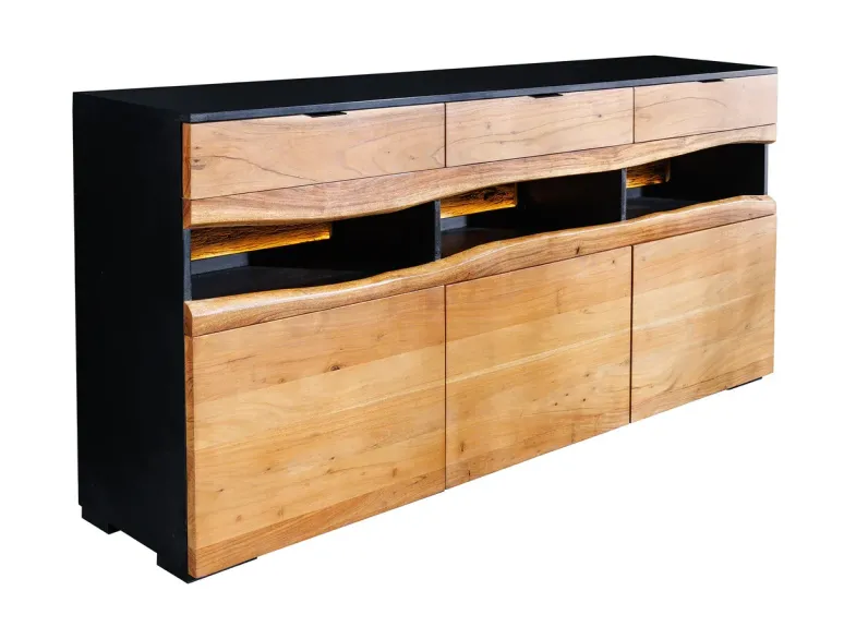 Buffet bois d’acacia 180 cm avec LED – Design naturel | Decozzia