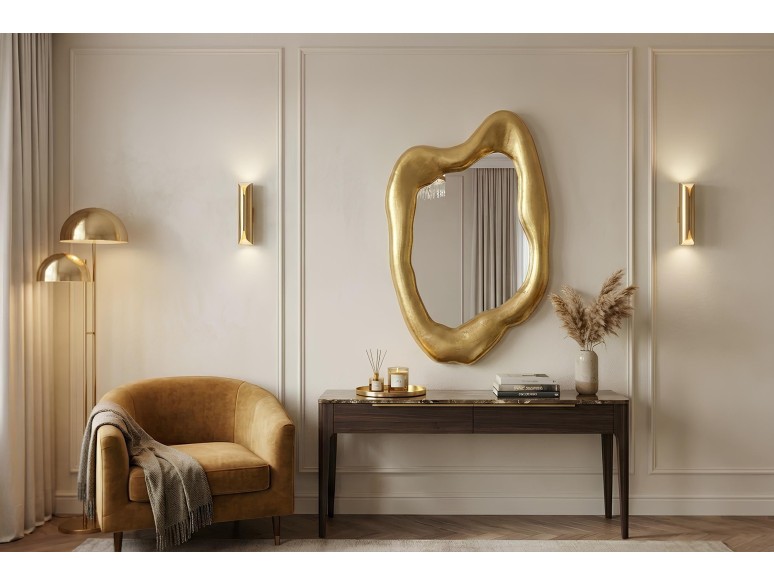 Miroir mural doré design moderne 90 cm – AURA | Décozzia