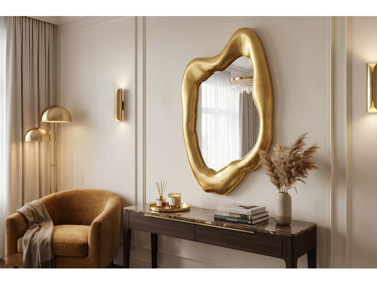Miroir mural doré design moderne 90 cm – AURA | Décozzia