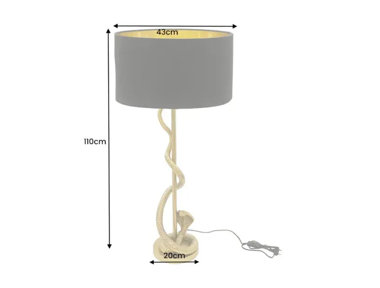 Lampe de table design abat-jour noir structure dorée 110 cm – COBRA | Décozzia