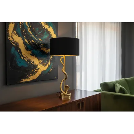 Lampe de table design abat-jour noir structure dorée 110 cm – COBRA | Décozzia