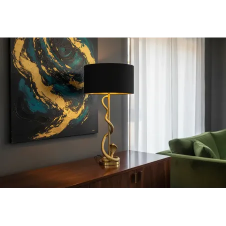 Lampe de table design abat-jour noir structure dorée 110 cm – COBRA | Décozzia