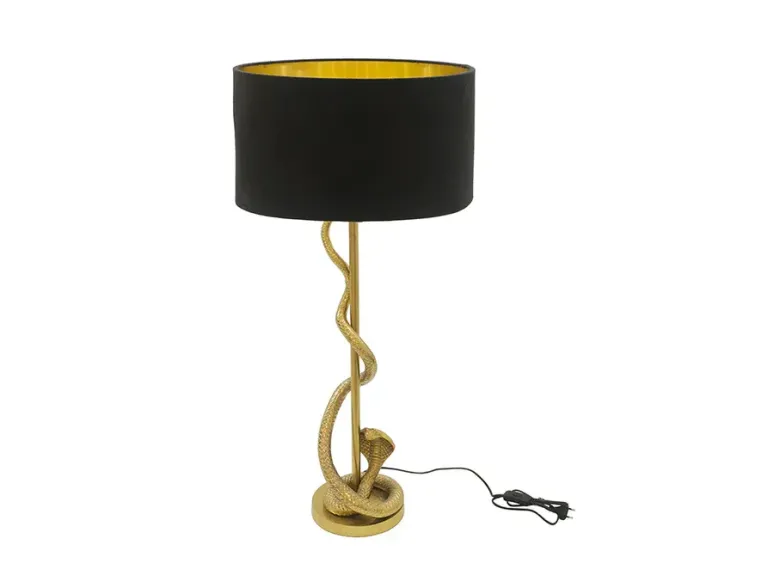 Lampe de table design abat-jour noir structure dorée 110 cm – COBRA | Décozzia