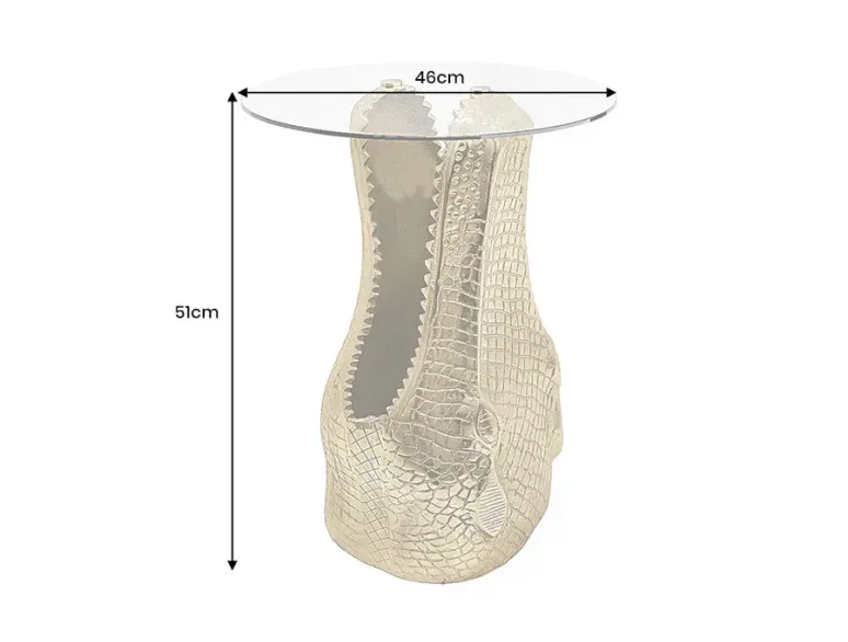 Table d'appoint dorée verre trempé design crocodile 50 cm | Décozzia