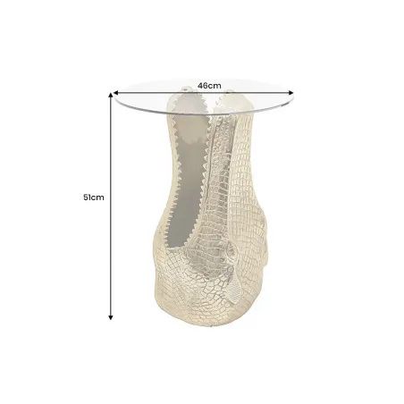 Table d'appoint dorée verre trempé design crocodile 50 cm | Décozzia