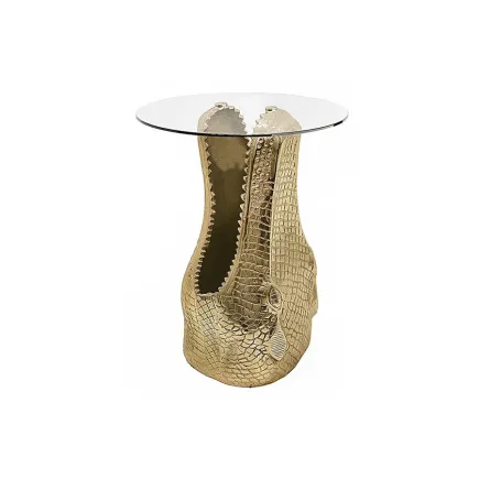 Table d'appoint dorée verre trempé design crocodile 50 cm | Décozzia 2