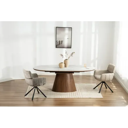 Table de salle à manger extensible en céramique effet marbre et bois noyer foncé 160-200 cm 2