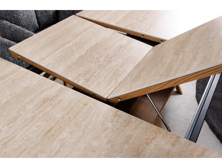 Table de salle à manger extensible céramique travertin 160-200 cm – UNIQUE | Decozzia