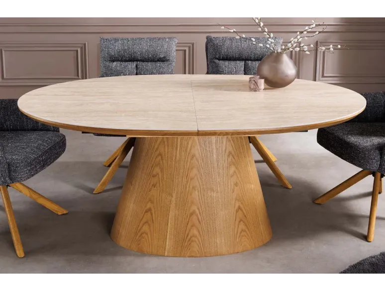 Table de salle à manger extensible céramique travertin 160-200 cm – UNIQUE | Decozzia