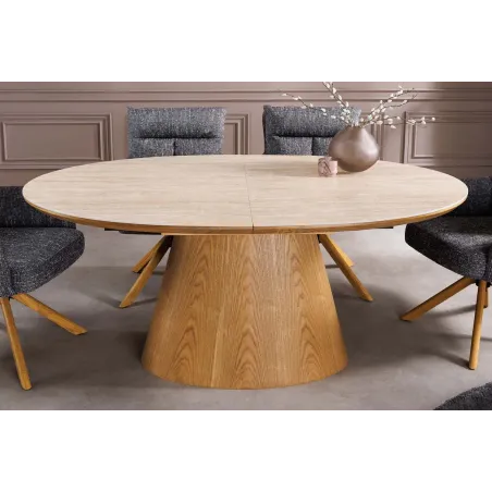 Table de salle à manger extensible céramique travertin 160-200 cm – UNIQUE | Decozzia