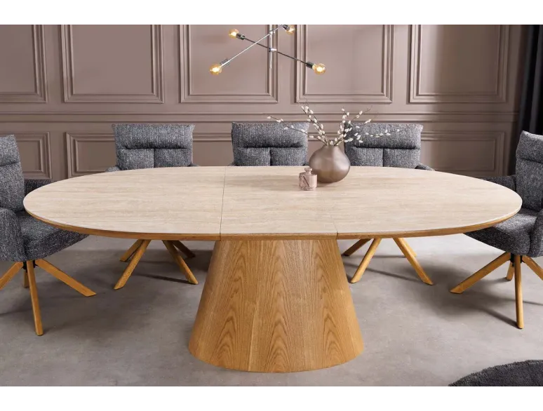 Table de salle à manger extensible céramique travertin 160-200 cm – UNIQUE | Decozzia