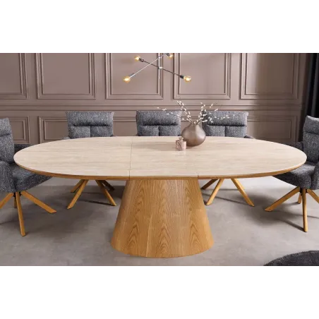 Table de salle à manger extensible céramique travertin 160-200 cm – UNIQUE | Decozzia