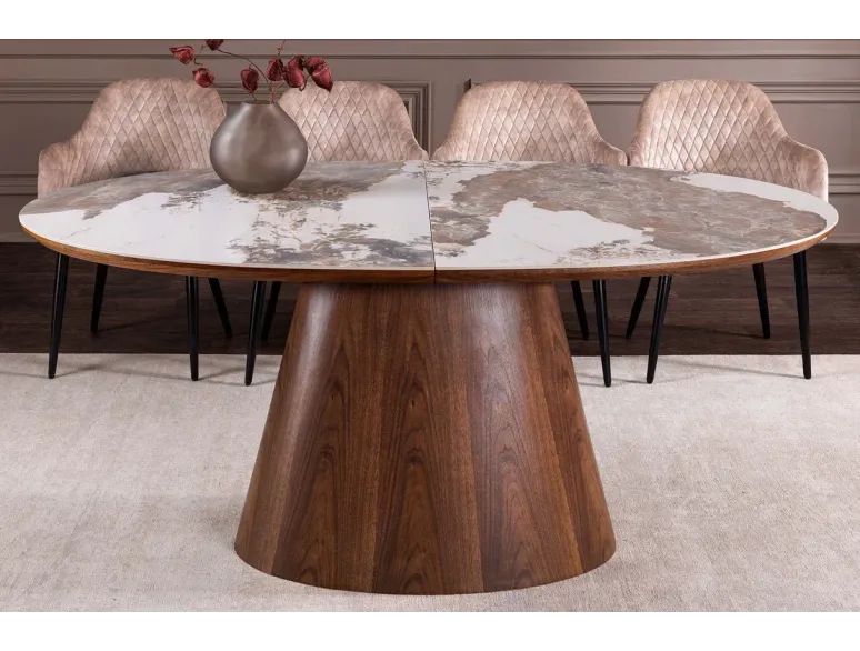 Table de salle à manger extensible céramique pierre naturelle 160-200 cm – UNIQUE | Decozzia