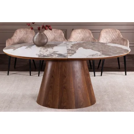 Table de salle à manger extensible céramique pierre naturelle 160-200 cm – UNIQUE | Decozzia