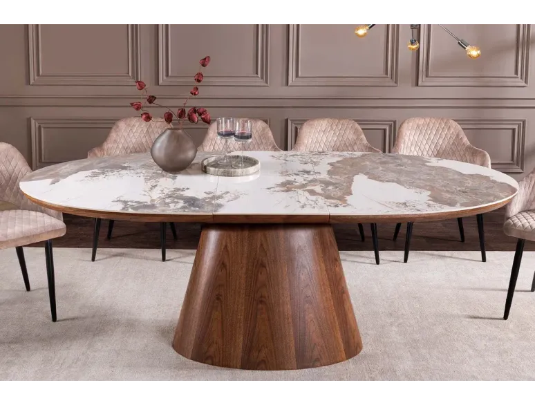 Table de salle à manger extensible céramique pierre naturelle 160-200 cm – UNIQUE | Decozzia