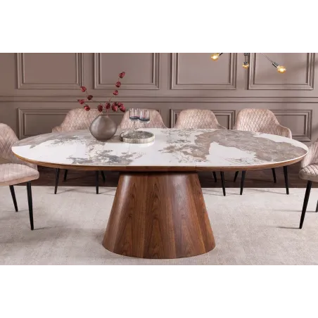 Table de salle à manger extensible céramique pierre naturelle 160-200 cm – UNIQUE | Decozzia