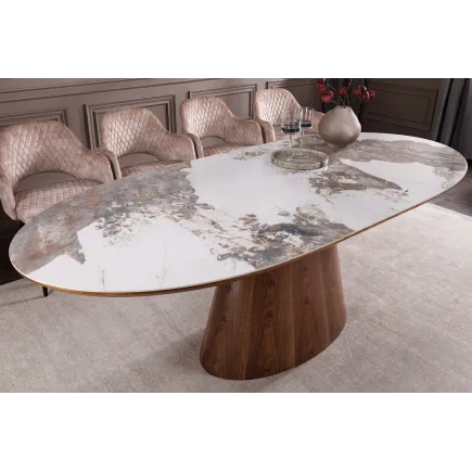 Table de salle à manger extensible céramique pierre naturelle 160-200 cm – UNIQUE | Decozzia