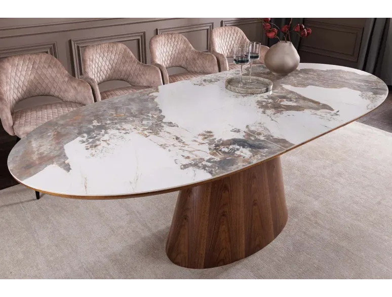 Table de salle à manger extensible céramique pierre naturelle 160-200 cm – UNIQUE | Decozzia