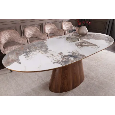 Table de salle à manger extensible céramique pierre naturelle 160-200 cm – UNIQUE | Decozzia
