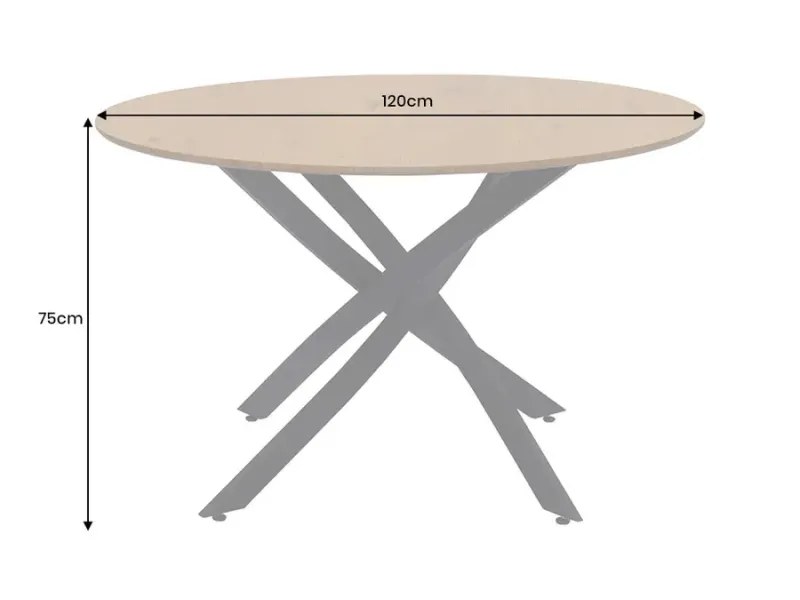 Table ronde bois et métal Ø120 cm – table à manger ronde chêne naturel | Decozzia