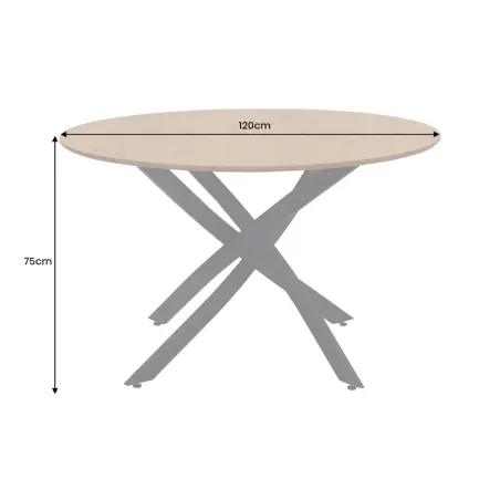 Table de salle à manger ronde chêne sauvage 120 cm avec piètement métal noir – HELIX | Decozzia