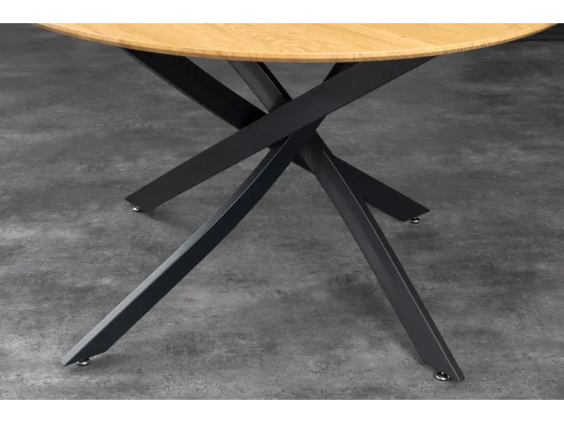 Table de salle à manger ronde chêne sauvage 120 cm avec piètement métal noir – HELIX | Decozzia