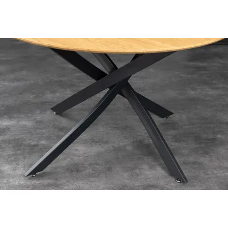 Table de salle à manger ronde chêne sauvage 120 cm avec piètement métal noir – HELIX | Decozzia
