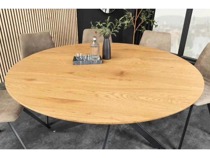 Table ronde bois et métal Ø120 cm – table à manger ronde chêne naturel | Decozzia