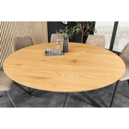 Table de salle à manger ronde chêne sauvage 120 cm avec piètement métal noir – HELIX | Decozzia