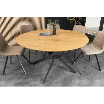 Table de salle à manger ronde chêne sauvage 120 cm avec piètement métal noir – HELIX | Decozzia 2