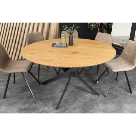 Table ronde bois et métal Ø120 cm – table à manger ronde chêne naturel | Decozzia