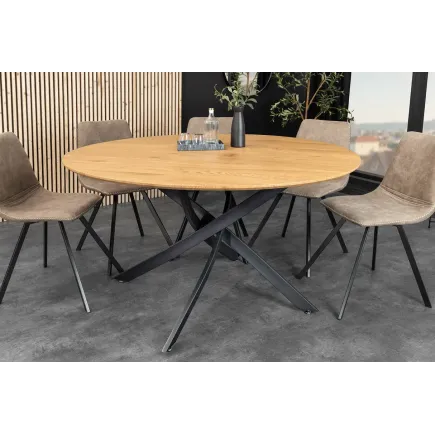 Table ronde bois et métal Ø120 cm – table à manger ronde chêne naturel | Decozzia