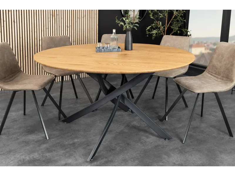 Table ronde bois et métal Ø120 cm – table à manger ronde chêne naturel | Decozzia